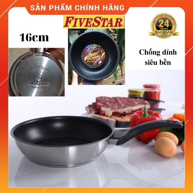 Chảo Chống Dính Fivestar 3 Đáy (16cm) Inox 430 -Đáy Từ -Chống Dính Siêu Bền-Bảo Hành 5 Năm Chính Hãng