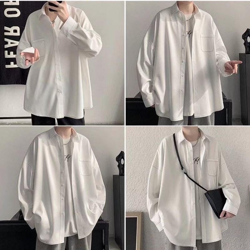 Áo Sơ Mi Dáng Rộng Tay Dài Nhiều Túi Phong Cách Harajuku Thời Trang Mùa Hè Hàng Mới Dành Cho Nam