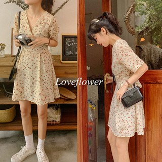 Đầm voan hoa cổ chữ V xinh xắn dành cho nữ