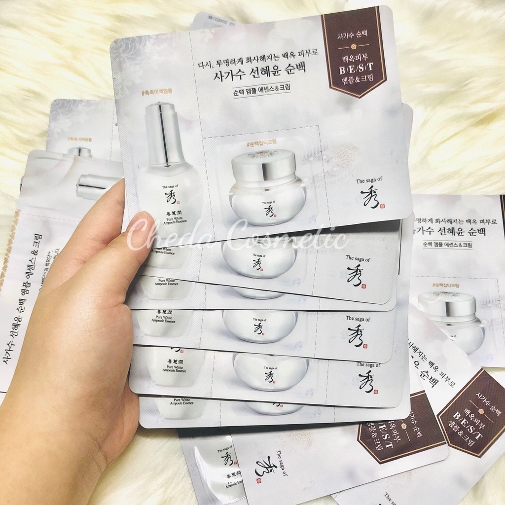 Sample dưỡng trắng da The saga of xiu Pure White.