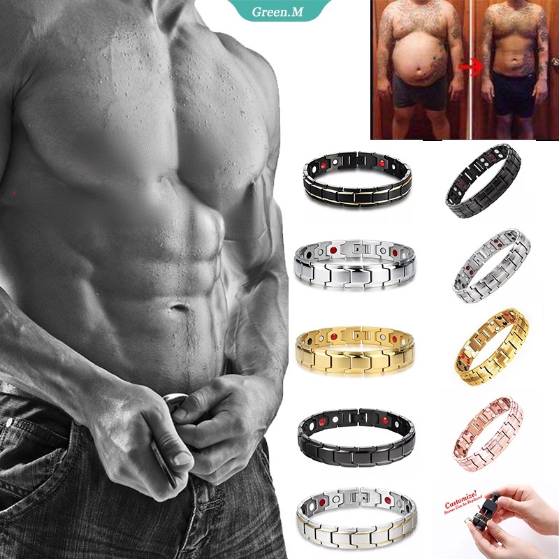 Vòng đeo tay bằng thép titanium màu bạc hít nam châm thời trang cổ điển cho nam