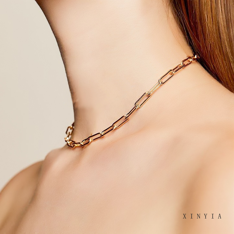 Vòng cổ dạng chuỗi xích màu vàng phong cách punk thời thượng dành cho nữ