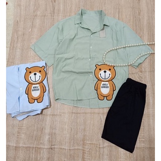 Set sơ mi ngố thêu vải mềm mịn ( hình thật )