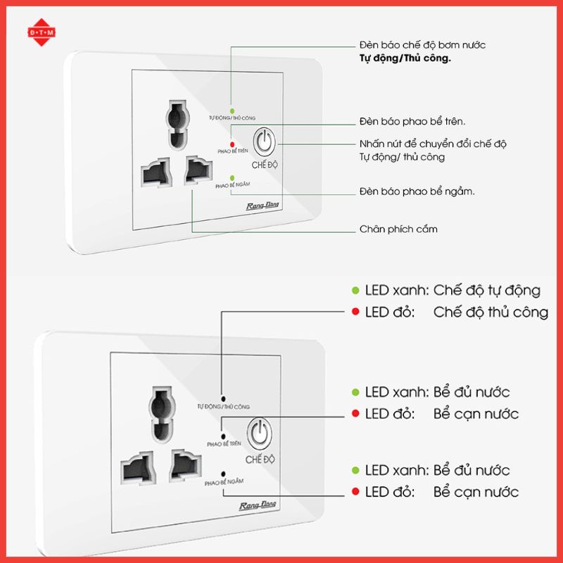 Ổ Cắm Máy Bơm An Toàn Rạng Đông - Ổ Cắm Chống Giật Cấp Nguồn 5V Cho Phao Điện - Công Suất 1500W - Bảo Hành 1 Năm