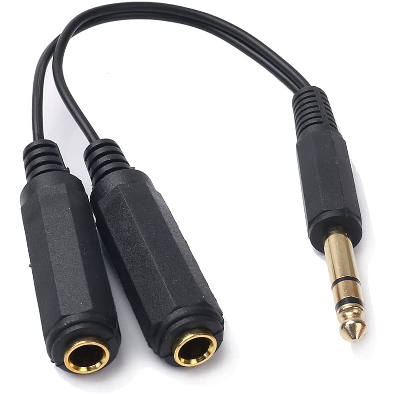 6.35mm 1/4 inch Male Plug Stereo to 2 Dual 1/4&quot;TRS Female Jack Connector Audio Speaker Cable, Y Splitter Adapter Cable (20CM / 8Inch)