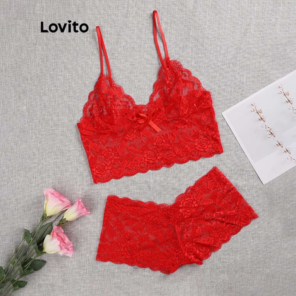 Set áo ngực Lovito không co giãn phối ren sexy L00306 (đỏ/đen) | BigBuy360 - bigbuy360.vn