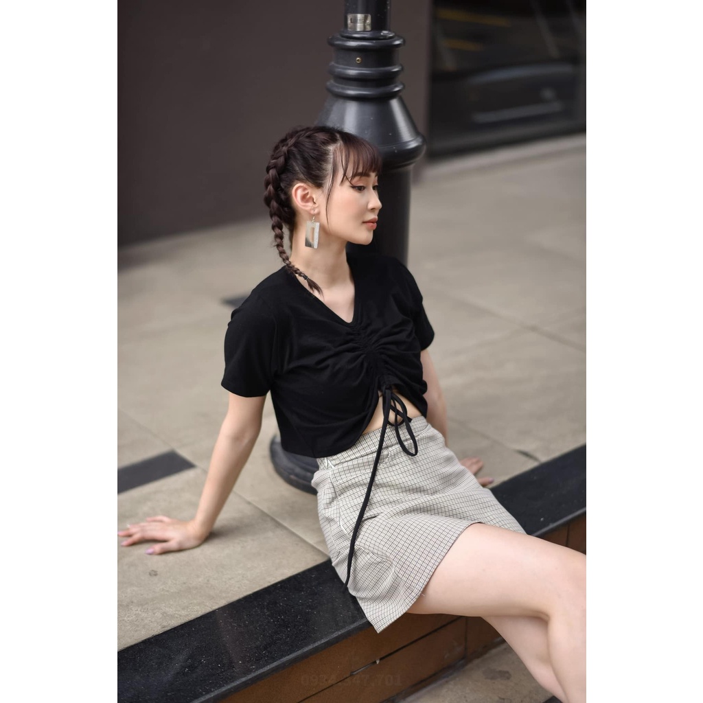[EIGHTYK] Áo Croptop Thun Tay Ngắn Phối Dây Rút | BigBuy360 - bigbuy360.vn