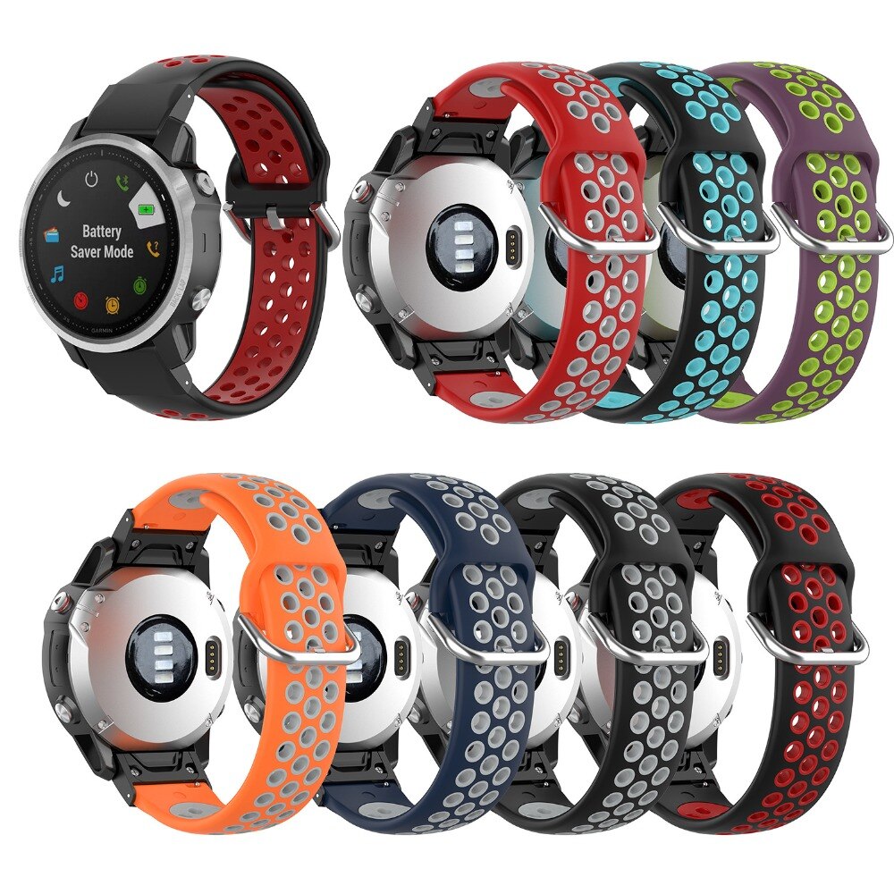 20mm Double Color Soft Silicone Band For Garmin Watch Fenix 6S Pro 5 5S Plus D2 Delta S Quick Release Replace Breathable Sport Strap Wristband