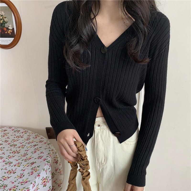 Áo Sweater Trơn Tay Dài Thời Trang Trẻ Trung 204115 Áo Len Cổ Chữ v Form Ôm Kiểu Dáng Đơn Giản Dễ Phối Đồ