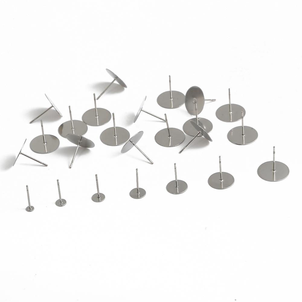 Set 100 nền chốt bông tai inox Cabochon Cameo 3 4 5 6 8 12mm DIY làm trang sức