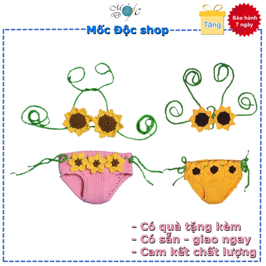 Bikini len cho bé [kiểu hoa hướng dương, tặng kèm túi tỏi] đồ bơi len handmade cho bé gái đi biển chụp hình