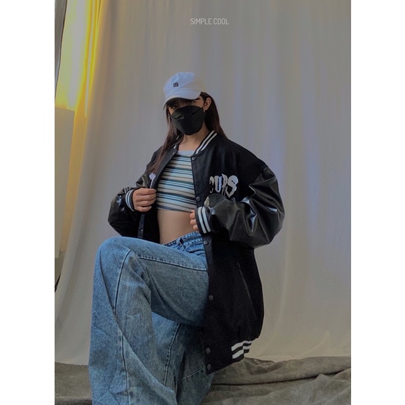 Áo Khoác Bomber Phối Tay Da - Video + Ảnh Thật size L XL XXL ( 45-95Kg )