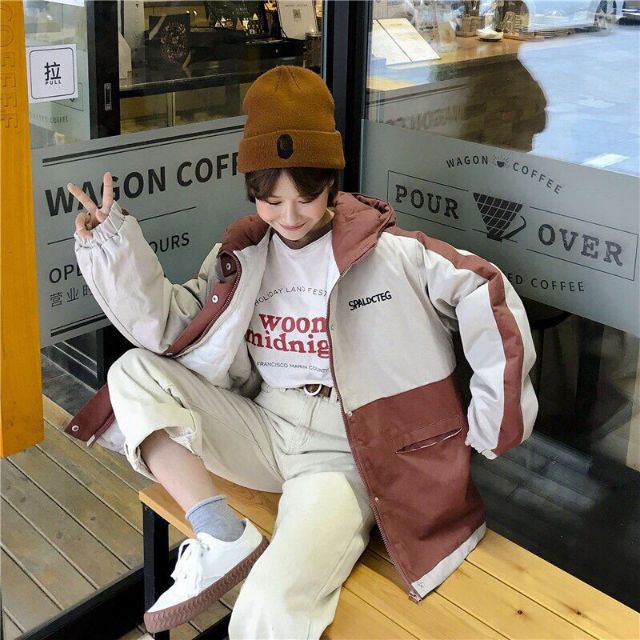 Áo khoác kaki form rộng phối màu chữ Spaldcteg, HÌNH THẬT TREO TƯỜNG - KA33 - MUA NGAY