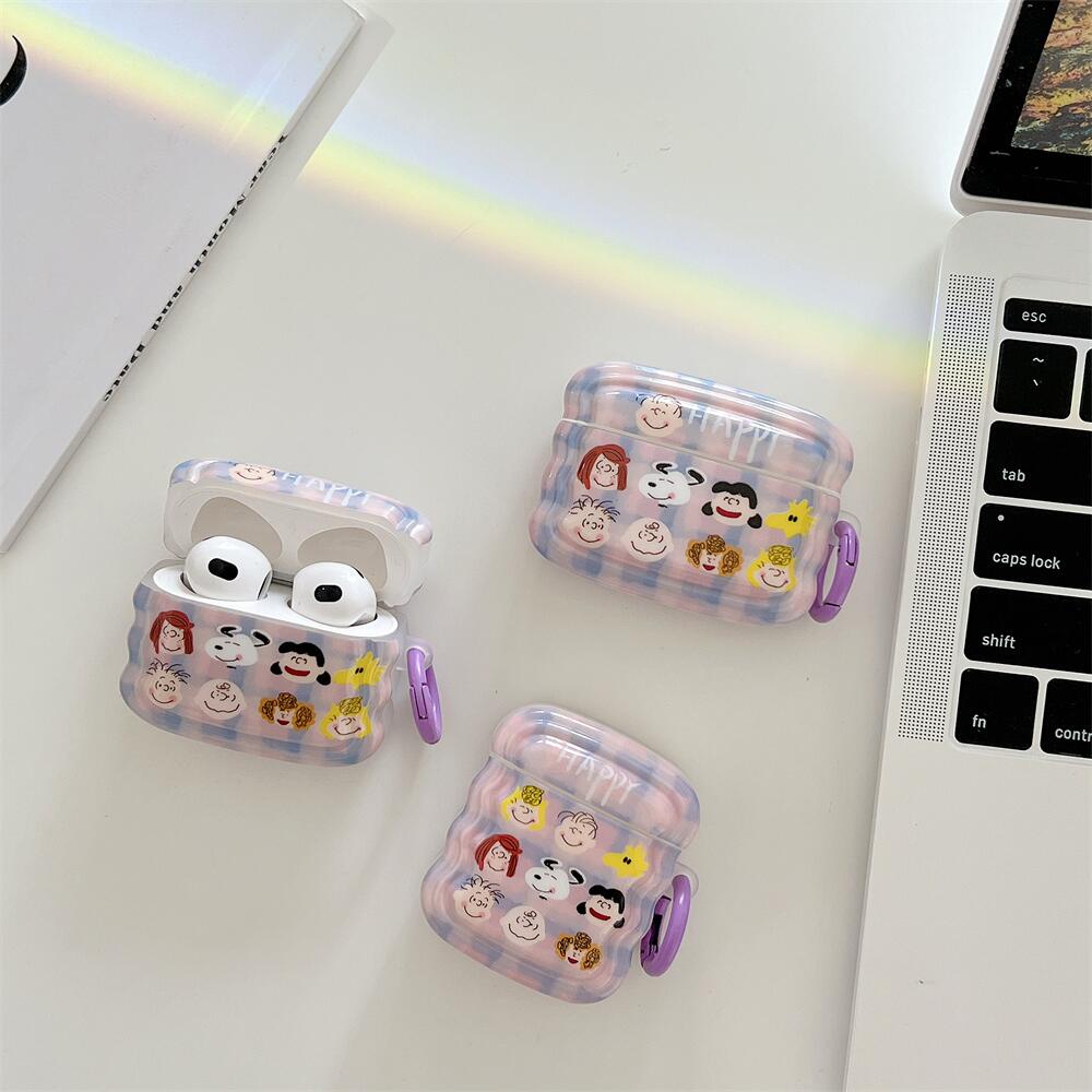 Vỏ Bảo Vệ Hộp Sạc Tai Nghe AirPods 1 2 pro 3 2021 Bluetooth Không Dây Chống Sốc Họa Tiết Kẻ Sọc Màu Tím Kèm Móc Treo Tiện Dụng