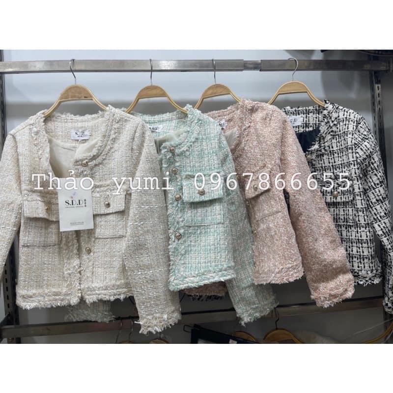 Áo dạ tweed tua sang chảnh( sẵn xanh, be)