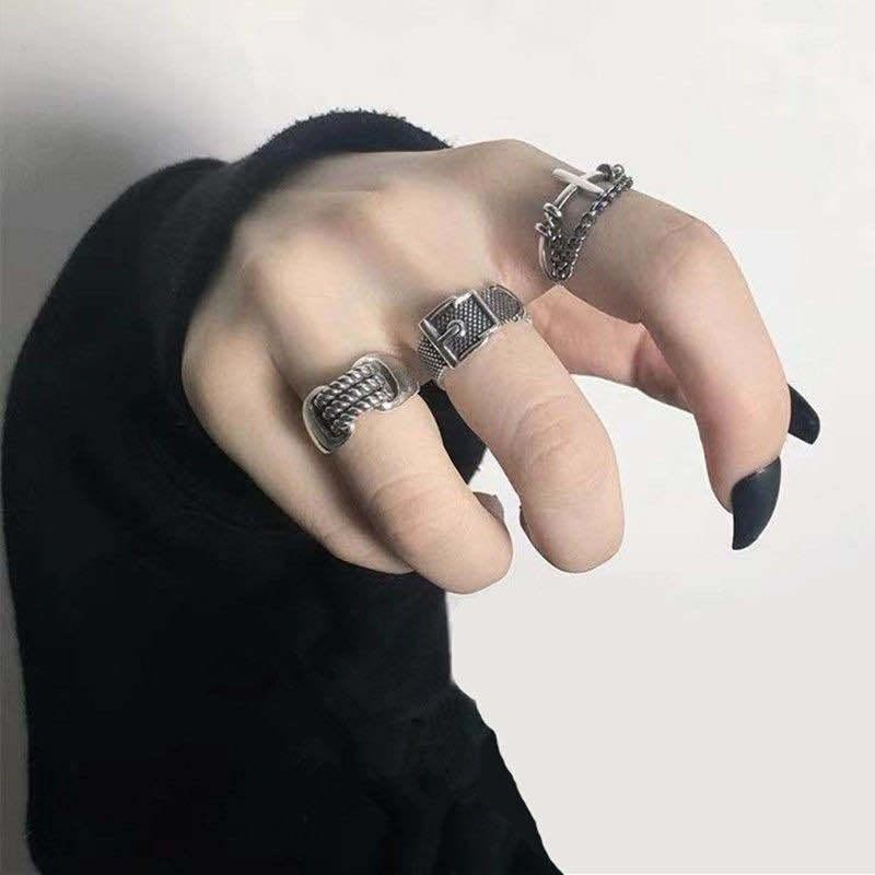 Bộ 3 chiếc Nhẫn thánh giá nam nữ unisex nối thắt đai thả tua cá tính