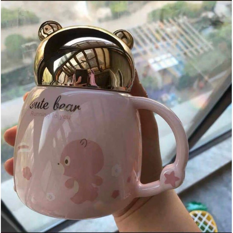Cốc giữ nhiệt❤️SALE❤️Cốc sứ uống sữa uống cafe có tay cầm hình gấu siêu dễ thương có nắp đậy tiện dụng | BigBuy360 - bigbuy360.vn