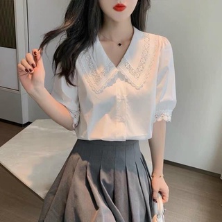 sơ mi trắng cổ ren
