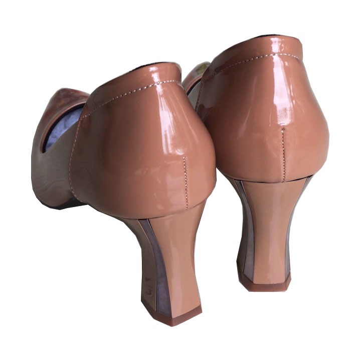 Giày cao gót 7cm Trường Hải  da bóng màu nâu Đế cao su không trơn CG044