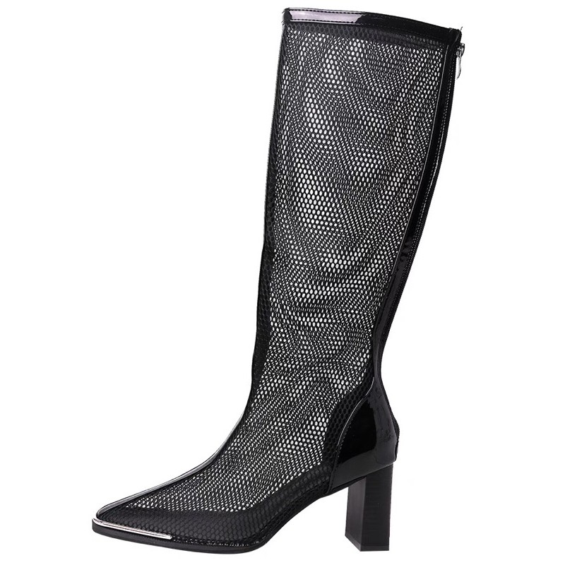 Boots lưới mũi nhọn ulzzang cổ cao gót vuông cao 8cm