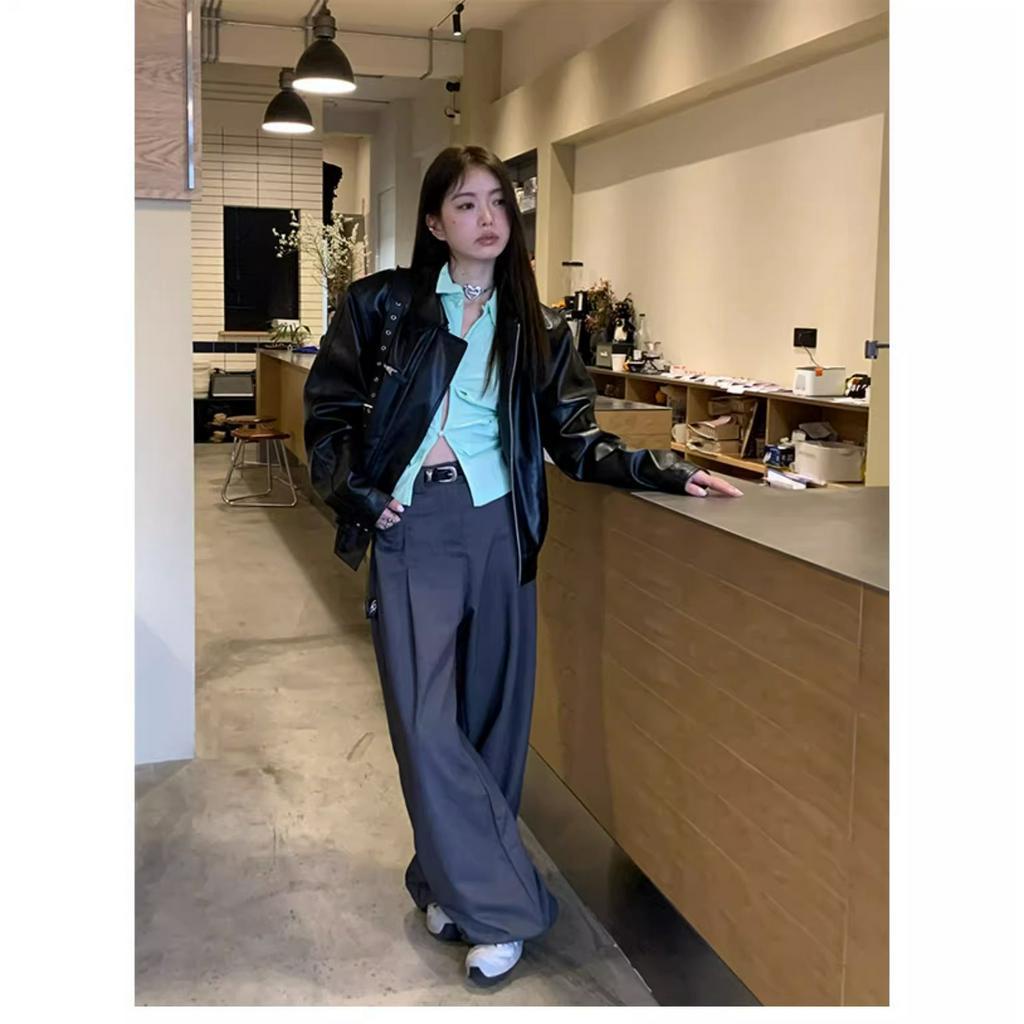 Fine Studio Áo Sơ Mi Ngắn Mỏng Cổ Bẻ Cài Nút Màu Trơn Đơn Giản Dễ Phối Đồ Cho Nữ