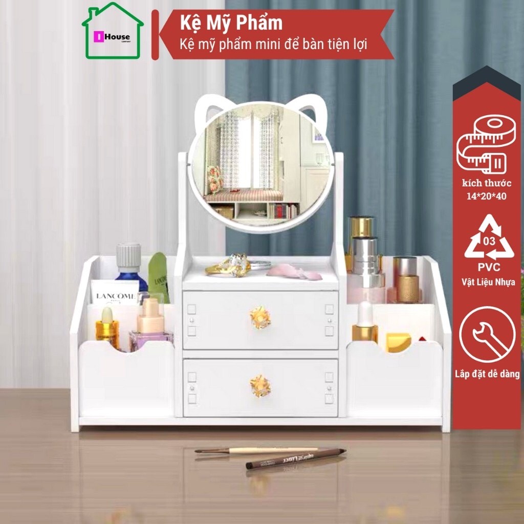 Kệ đựng mỹ phẩm mini có gương giá rẻ, thiết kế sang trọng tiện lợi