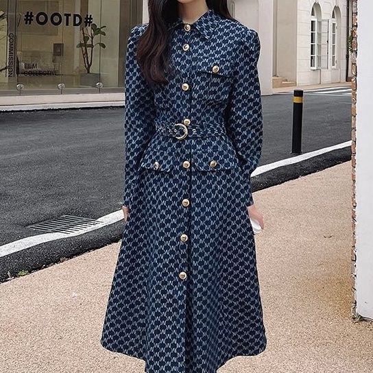Đầm denim Cổ Bẻ Thời Trang Mùa Thu 2022 Dành Cho Nữ