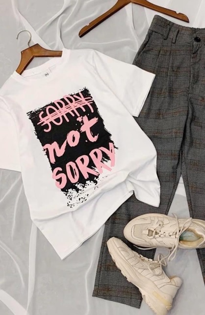 Áo thun giấy form rộng SORRY NOT SORRY tay ngắn cổ tròn | BigBuy360 - bigbuy360.vn