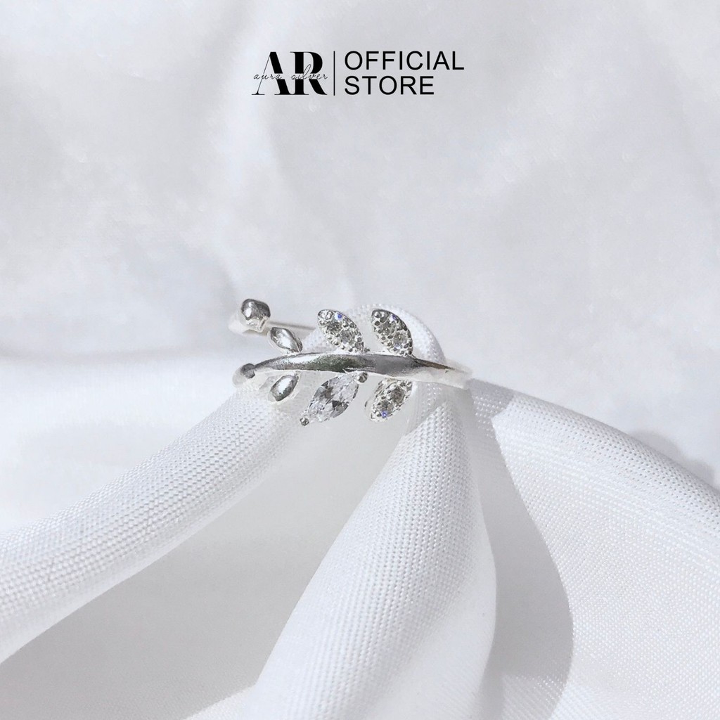 Nhẫn bạc đẹp nữ Aura, nhẫn đeo tay freesize kiểu dáng hình lá đính đá sang chảnh-AURASILVER-N13