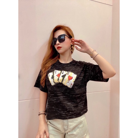 Áo thun cánh dơi form croptop in lá bài long vnxk