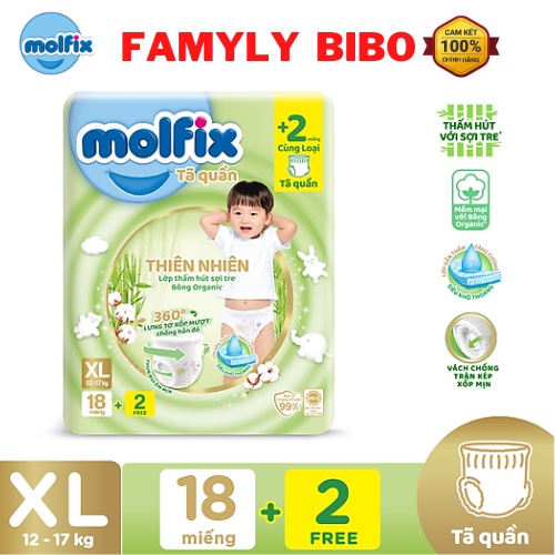 Tã Bỉm Quần Molfix Thiên Nhiên Size XL Cho Bé Nặng   1 Bịch  Cái ,  cái ,  Cái