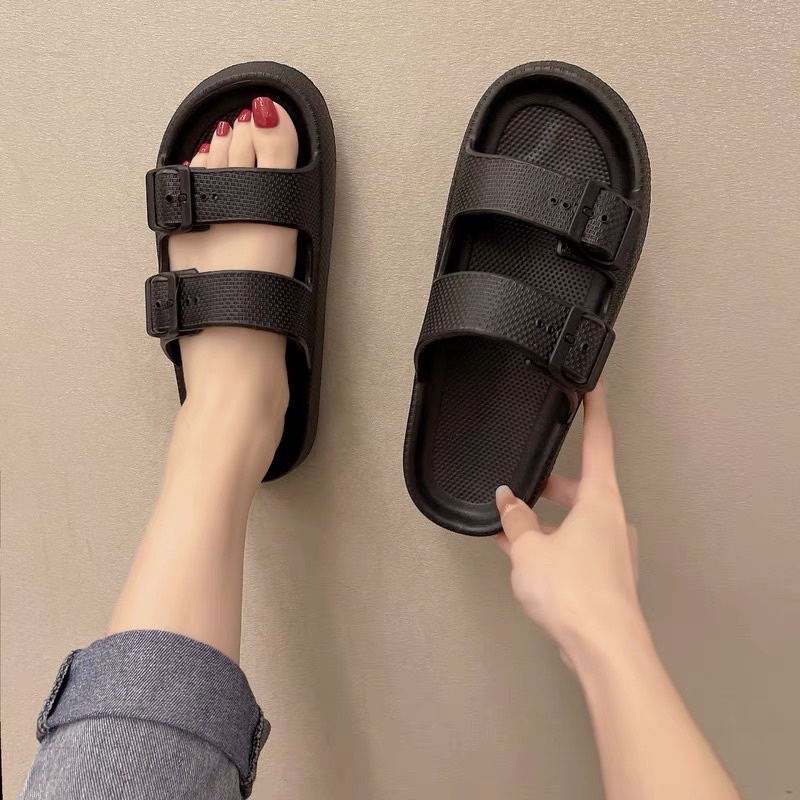 Dép đế bằng độn đế hai quai khuy vuông