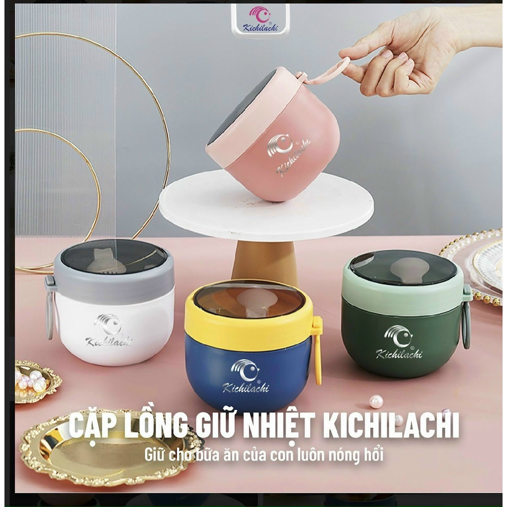 [CHÍNH HÃNG]Cạp lồng giữ nhiệt, ủ cháo cho bé kichilachi, dung tích 600ml, tặng kèm muỗng, chất liệu an toàn, tiện lợi