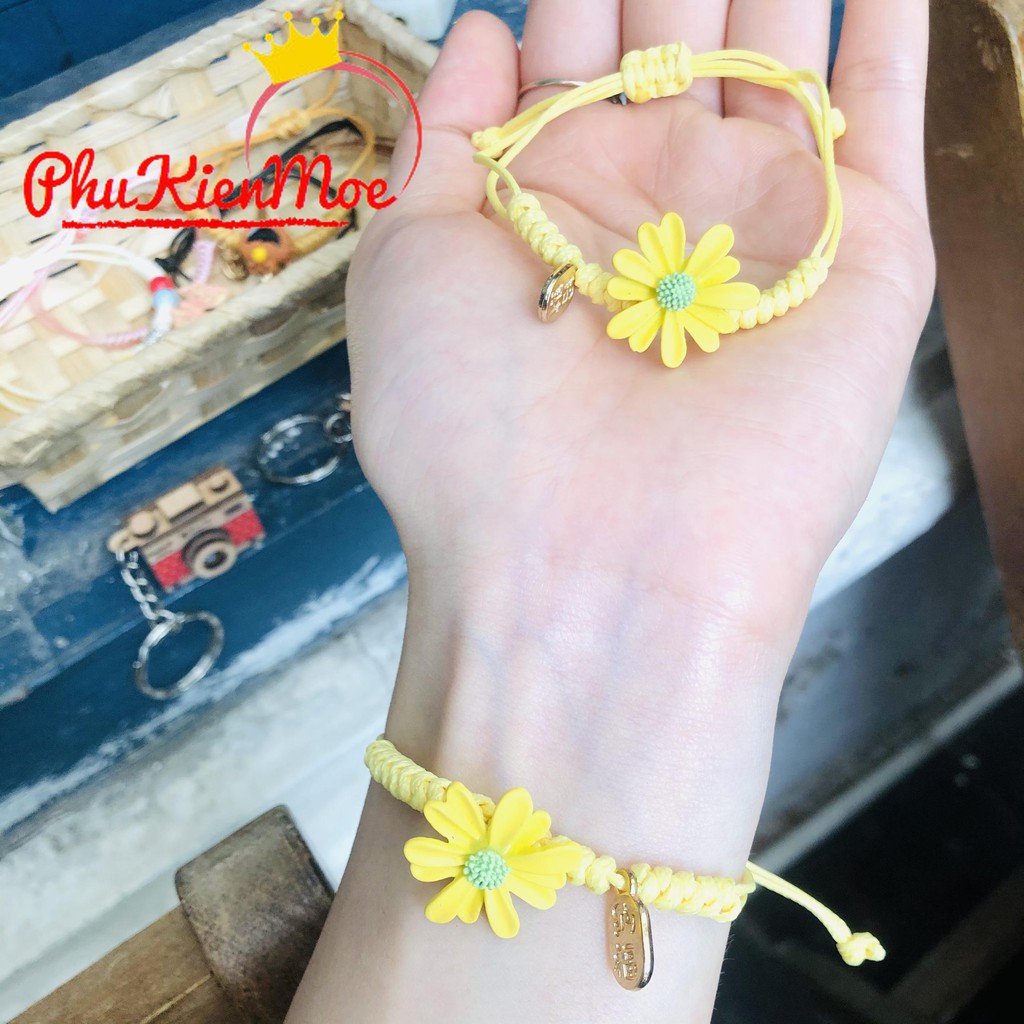 Vòng tay dây rút vintage hình hoa cúc màu vàng kiểu dáng đơn giản