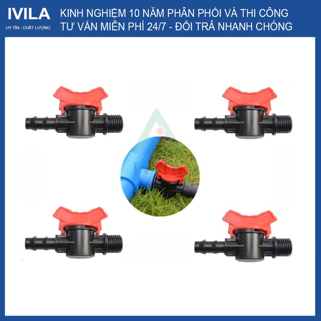 Van khóa ren LDPE 16mm x 1/2 - Phụ Kiện LDPE  lắp đặt thiết bị tưới - Van khóa 1 đầu ren 21mm, 1 đầu ra ống LDPE 16mm