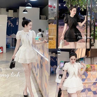 Sét áo nơ mix chân váy xoè 2 tầng siêu xinh