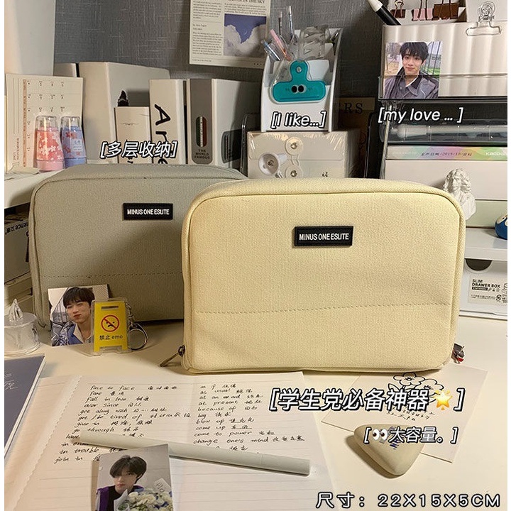 Túi Đựng Bút Bằng Vải Canvas Cỡ Lớn Đa Năng Thiết Kế Đơn Giản Dành Cho Học Sinh