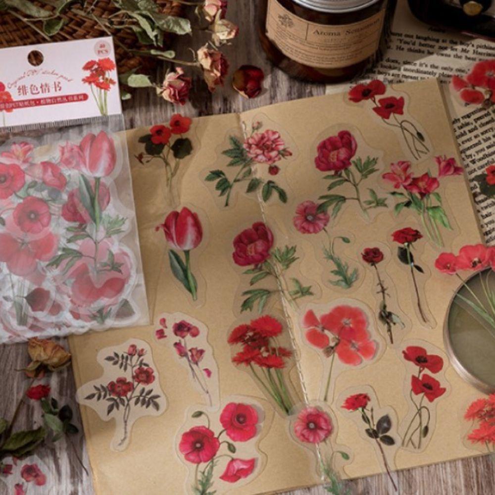 Miếng Dán PET Họa Tiết Hoa Nhiều Màu Sắc Dùng Trang Trí Sổ Tay DIY