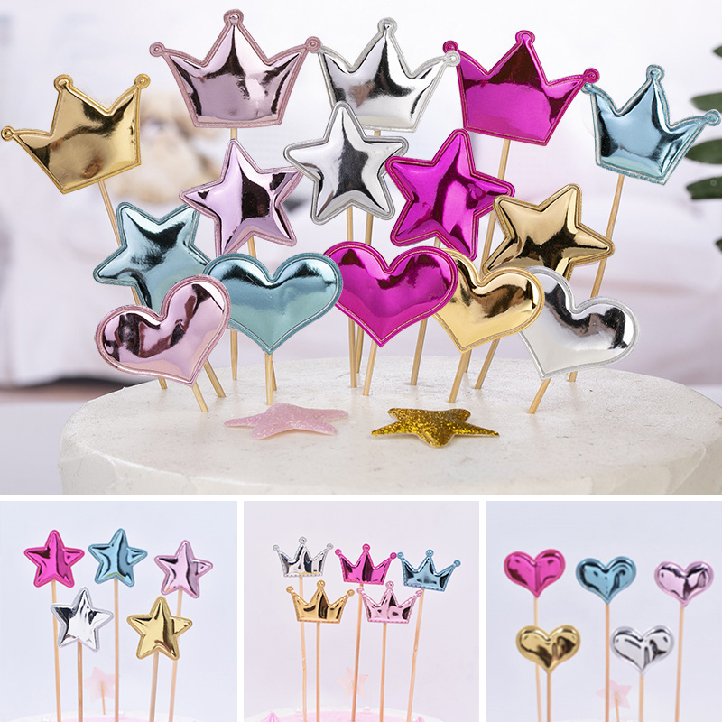 Set 5 que cắm trang trí bánh kem hình vương miện trái tim ngôi sao xinh xắn