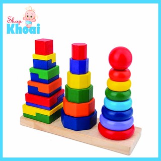 Tháp xếp chồng gỗ 3 cọc Montessori
