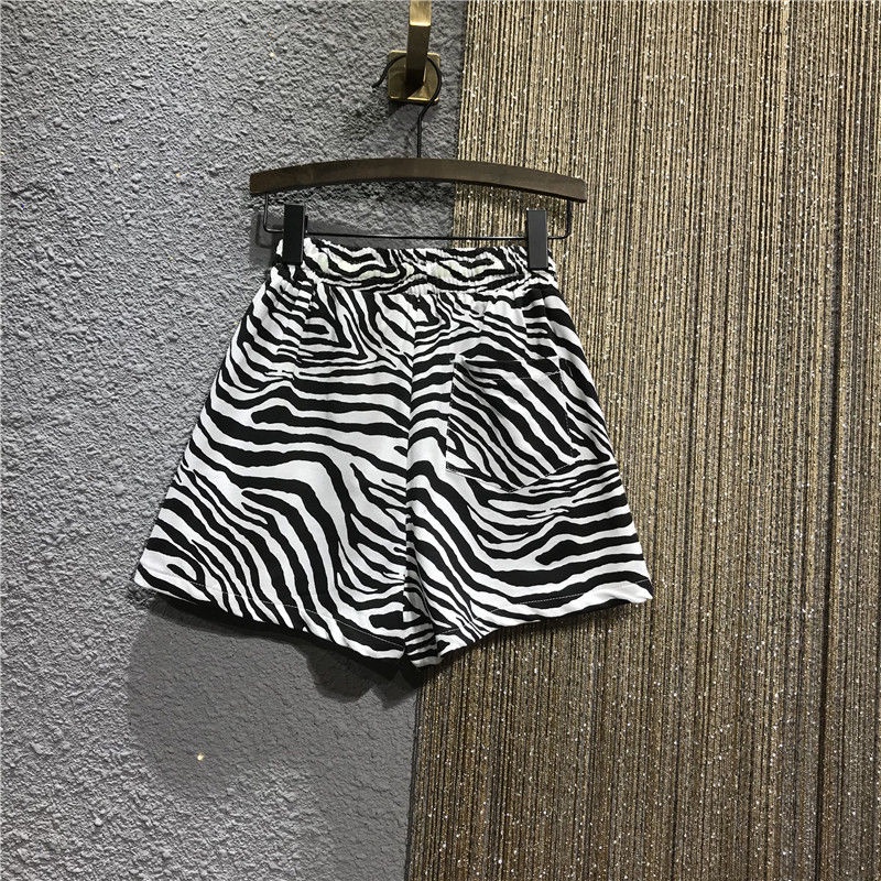 Jiashucheng Quần Short Chữ A Lưng Thun Dáng Rộng Họa Tiết Ngựa Vằn Cá Tính Cho Nữ