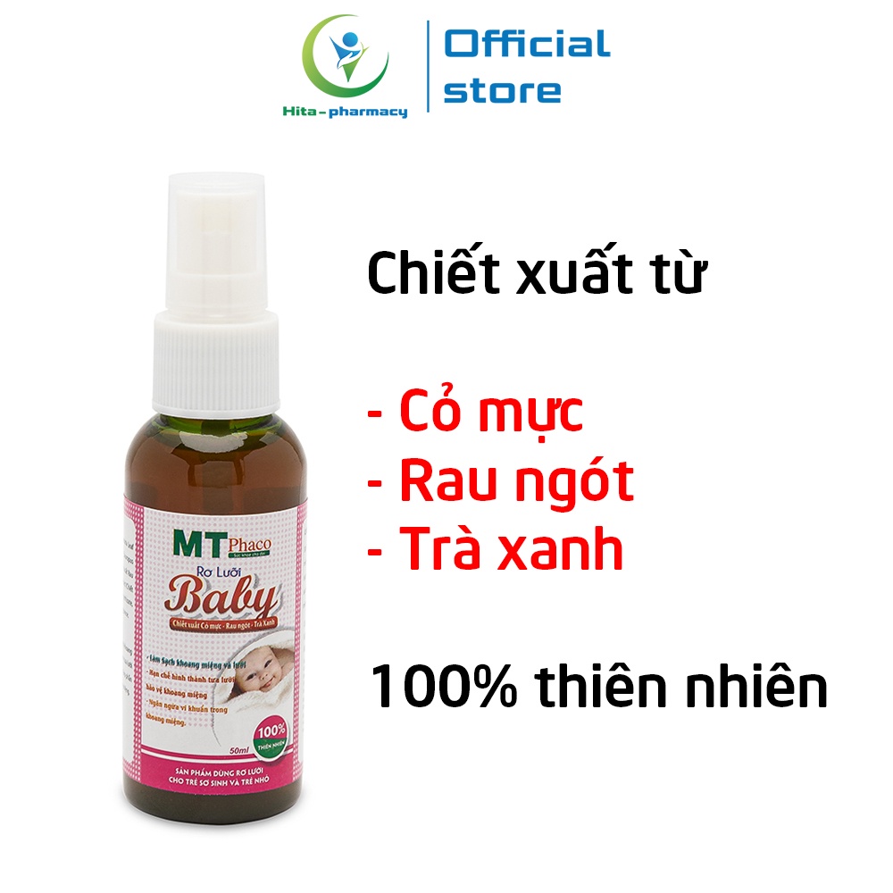 Dung dịch rơ lưỡi Baby MT Pharco chiết xuất cỏ mực, rau ngót, trà xanh 50ml [Rơ lưỡi Baby]