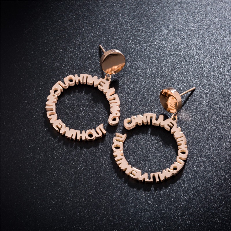European and American fashion English circle titanium steel earrings Amazon alphabet earrings quality rose gold earrings