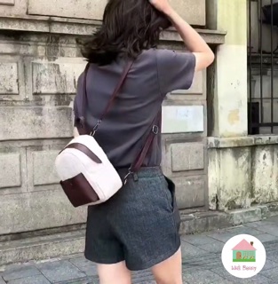 (Có sẵn) Balo mini vải thô mix da