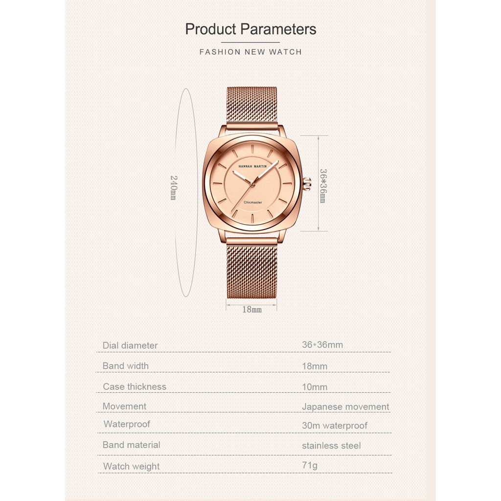 Đồng hồ nữ Hannah Martin chính hãng - Model HM-106 - dây thép không gỉ - bảo hành 1 năm | BigBuy360 - bigbuy360.vn