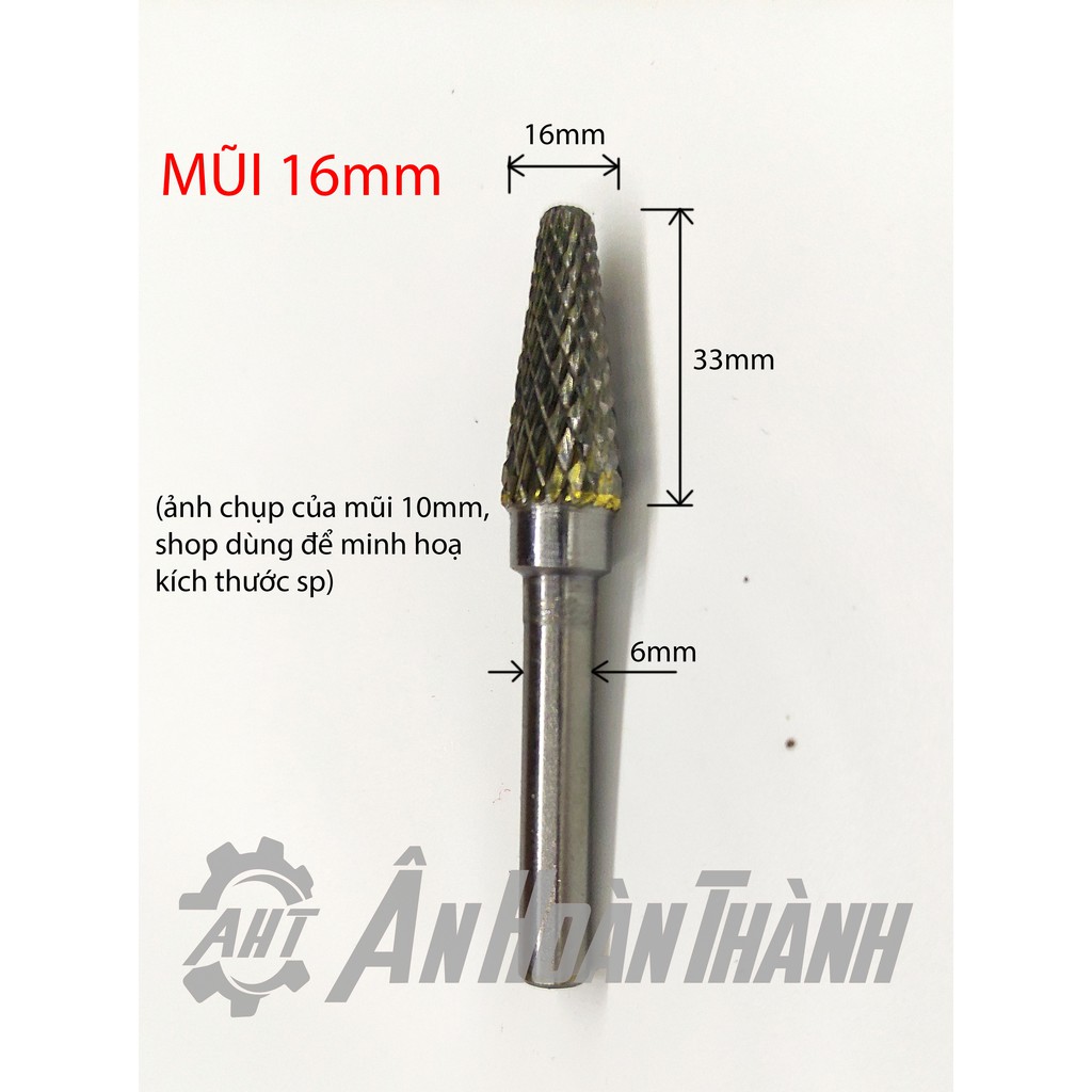 Mũi Mài Hợp Kim Vonfram Siêu Cứng – Cán 6mm – Kiểu Chóp Nón Đầu Tròn 2 Xoáy