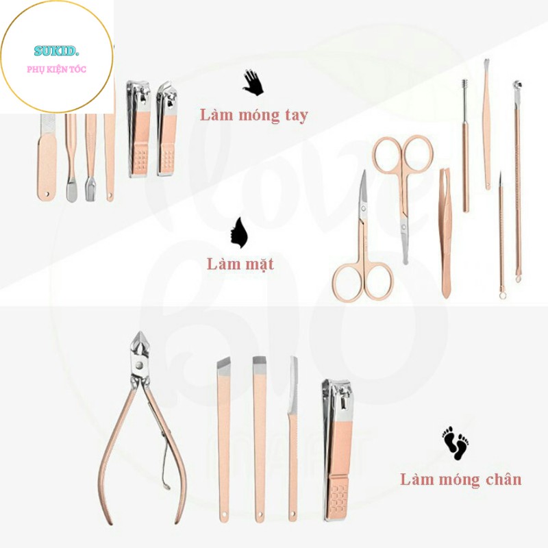 Bộ Bấm Móng Tay 18 Món Dụng Cụ Làm Nail Cây Nặn Mụn Lấy Khóe Kìm Dũa Nhíp