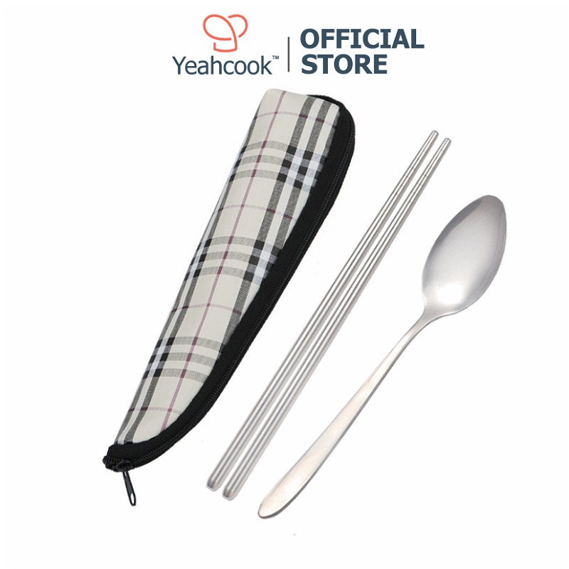 【𝗦𝗨𝟰𝟬𝟭】Bộ thìa đũa Inox kèm túi đựng Yeahcook