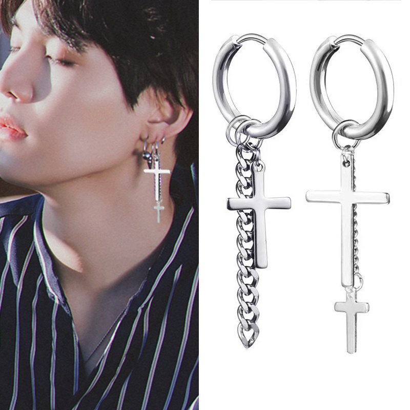 1 Khuyên Tai Dạng Vòng Phối Dây Xích Bằng Thép Không Gỉ Phong Cách Punk Hiphop Cho Nam Và Nữ