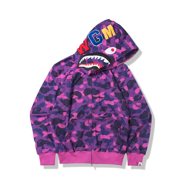 Áo Khoác Bape Cá Mập Chất Nỉ Họa Tiết Rằn Ri BIGOMALL - Áo Nỉ Khóa Siêu Dày Hoodie Khóa Mũ 2 Lớp
